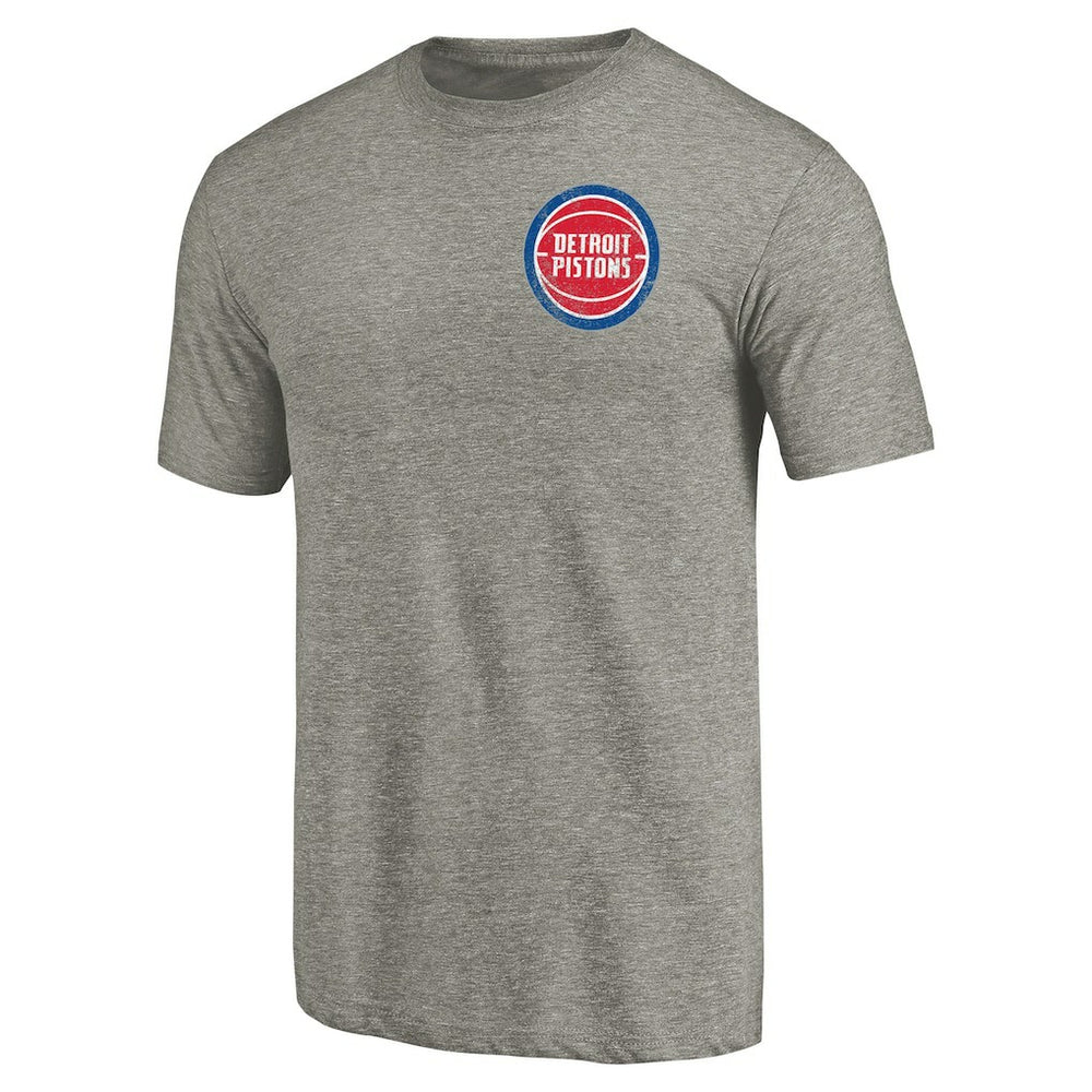 Gray Detroit Pistons Primary Logo Left Chest Distressed Tri-Blend T-Shirt sale | NBA