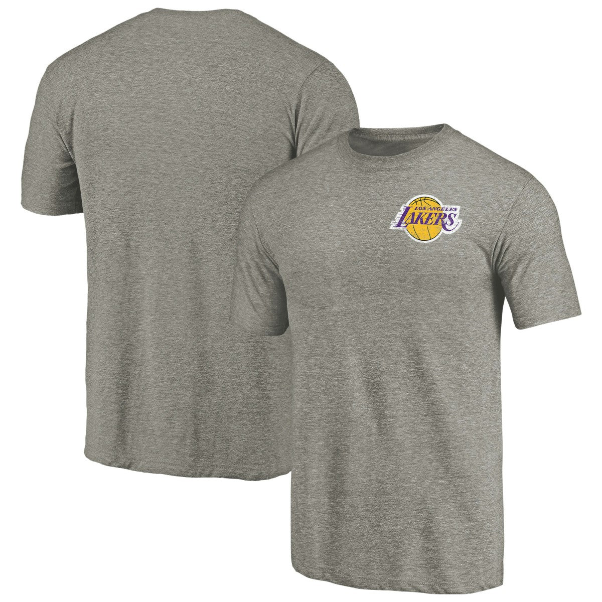 Gray Los Angeles Lakers Primary Logo Left Chest Distressed Tri-Blend T-Shirt | NBA