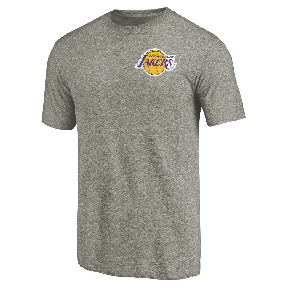 Gray Los Angeles Lakers Primary Logo Left Chest Distressed Tri-Blend T-Shirt | NBA