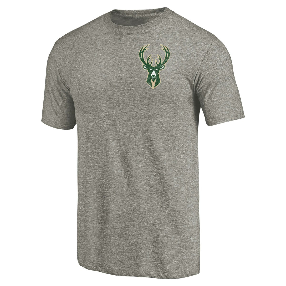 Gray Milwaukee Bucks Primary Logo Left Chest Distressed Tri-Blend T-Shirt | NBA
