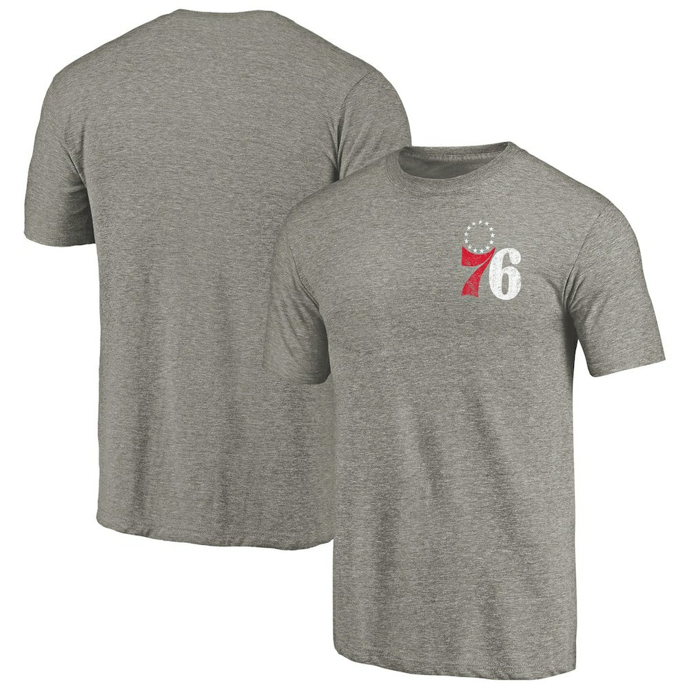 Gray Philadelphia 76ers Primary Logo Left Chest Distressed Tri-Blend T-Shirt | NBA