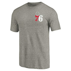 Gray Philadelphia 76ers Primary Logo Left Chest Distressed Tri-Blend T-Shirt | NBA