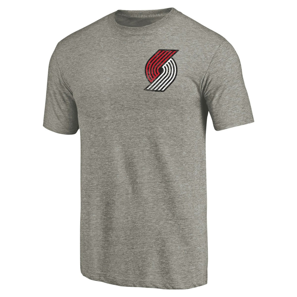 Gray Portland Trail Blazers Primary Logo Left Chest Distressed Tri-Blend T-Shirt | NBA