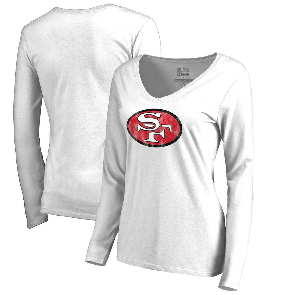 San Francisco 49ers Women's Throwback Logo Long Sleeve V-Neck T-Shirt | NFL Sale