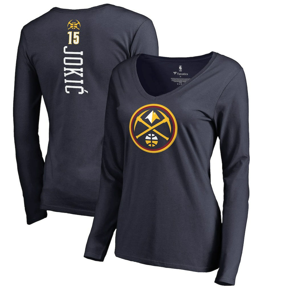 Navy Nikola Jokic Denver Nuggets Women's Team Backer Name & Number Long Sleeve V-Neck T-Shirt sale | NBA
