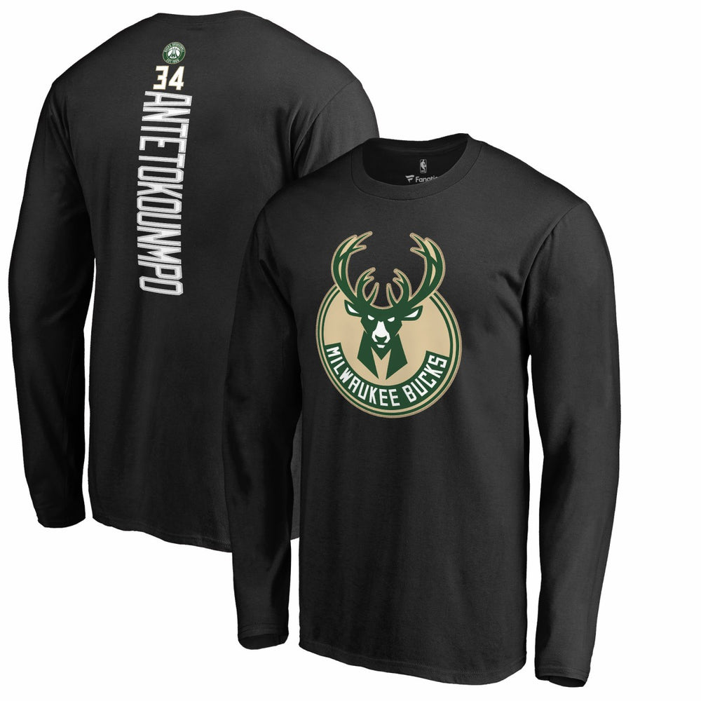 Black Giannis Antetokounmpo Milwaukee Bucks Team Backer Name & Number Long Sleeve T-Shirt | NBA