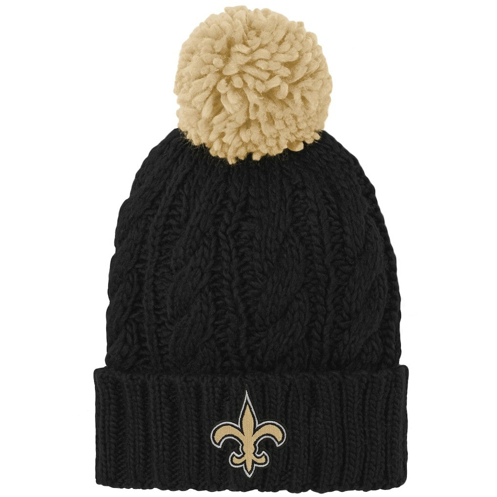 New Orleans Saints Girls Youth Team Cable Cuffed Knit Hat with Pom | NFL Near me