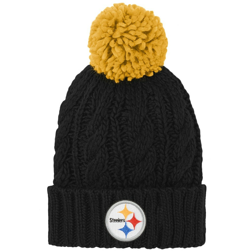 Pittsburgh Steelers Girls Youth Team Cable Cuffed Knit Hat with Pom | NFL Hot