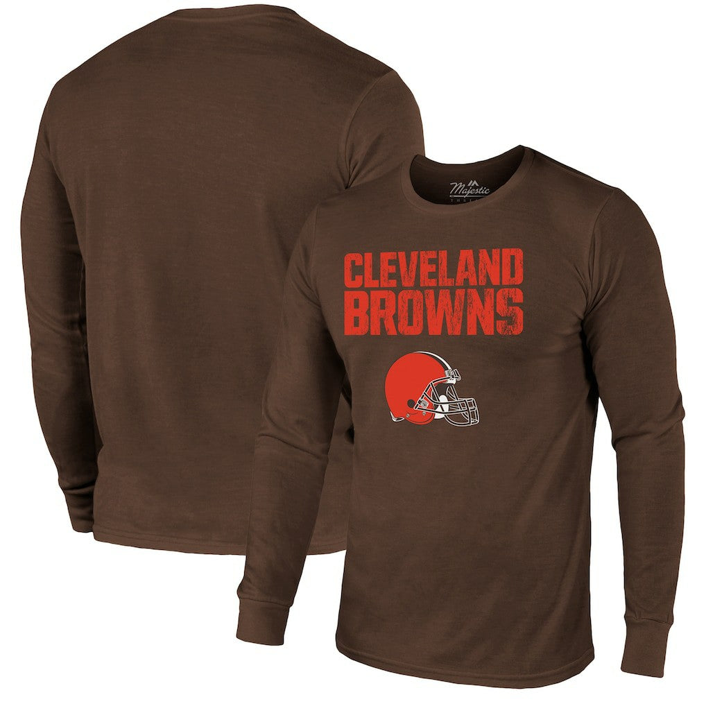 Cleveland Browns Majestic Threads Lockup Tri-Blend Long Sleeve T-Shirt | NFL Discount
