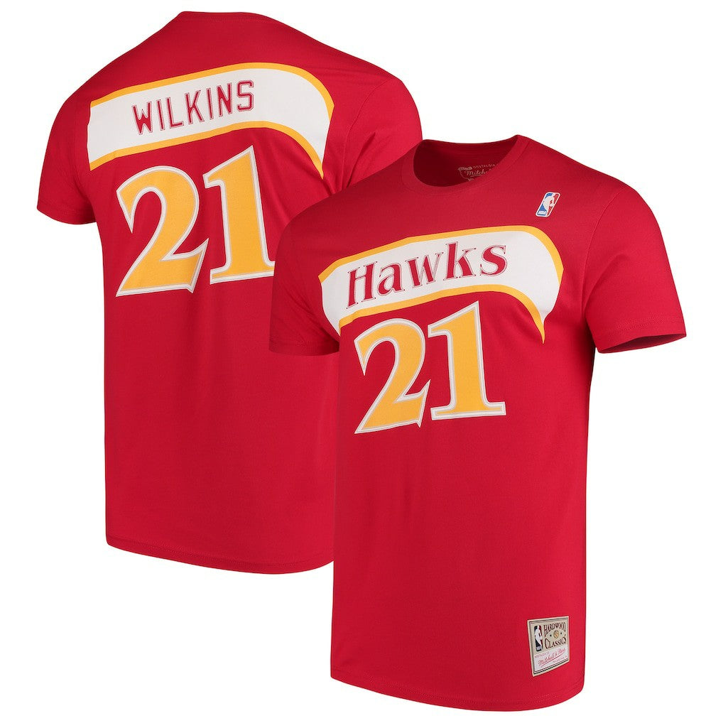 Red Dominique Wilkins Atlanta Hawks Hardwood Classics Team Name & Number T-Shirt | NBA