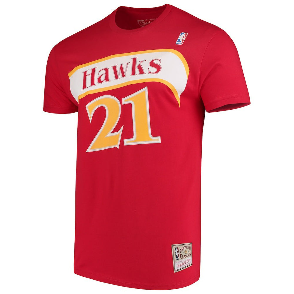 Red Dominique Wilkins Atlanta Hawks Hardwood Classics Team Name & Number T-Shirt | NBA