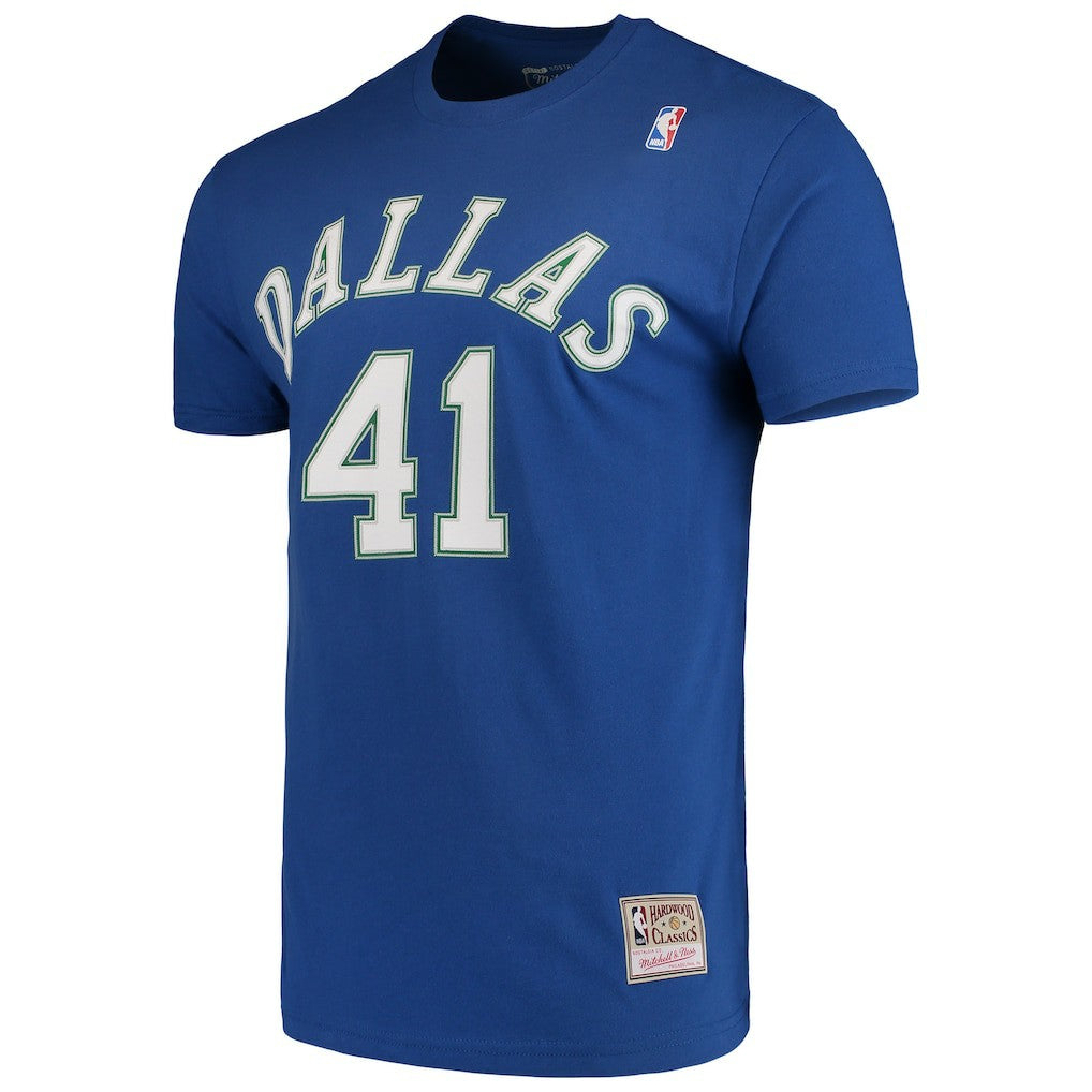 Blue Dirk Nowitzki Dallas Mavericks Hardwood Classics Team Name & Number T-Shirt sale | NBA