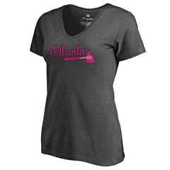 Atlanta Braves Women's Pink Wordmark V-Neck T-Shirt - MLB T-shirts