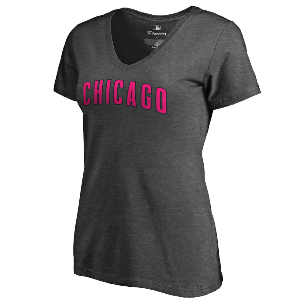 Chicago Cubs Women's Pink Wordmark V-Neck T-Shirt - MLB T-shirts