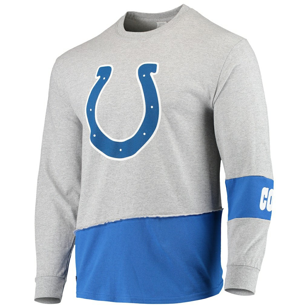Indianapolis Colts Refried Apparel Sustainable Upcycled Angle Long Sleeve T-Shirt | NFL Sale