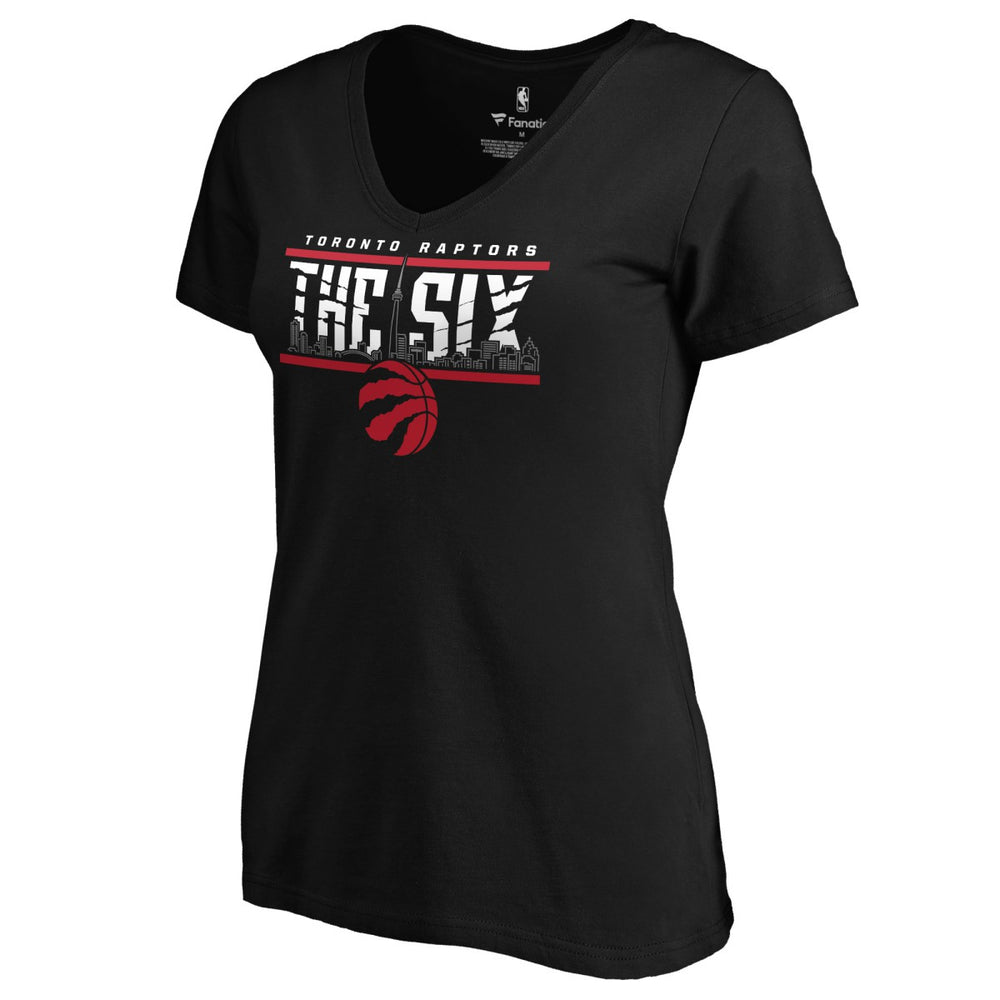 Black Toronto Raptors Women's Hometown Collection The Six V-Neck T-Shirt | NBA