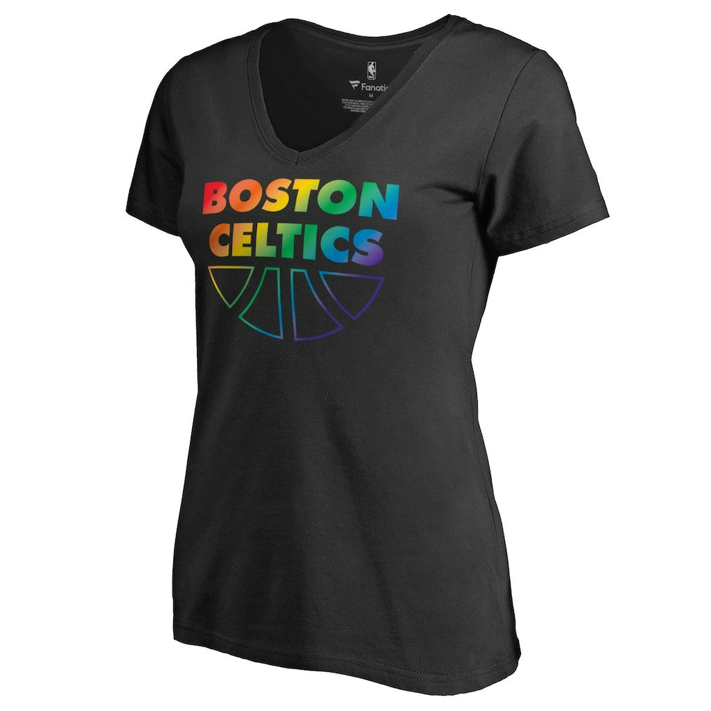 Black Boston Celtics Women's Team Pride Wordmark V-Neck T-Shirt | NBA