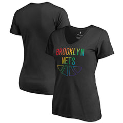 Black Brooklyn Nets Women's Team Pride Wordmark V-Neck T-Shirt | NBA