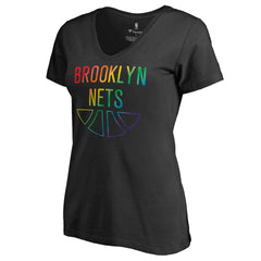 Black Brooklyn Nets Women's Team Pride Wordmark V-Neck T-Shirt | NBA