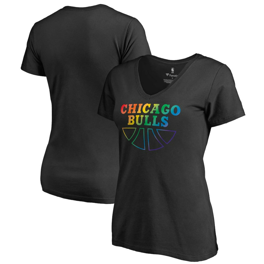Black Chicago Bulls Women's Team Pride Wordmark V-Neck T-Shirt sale | NBA