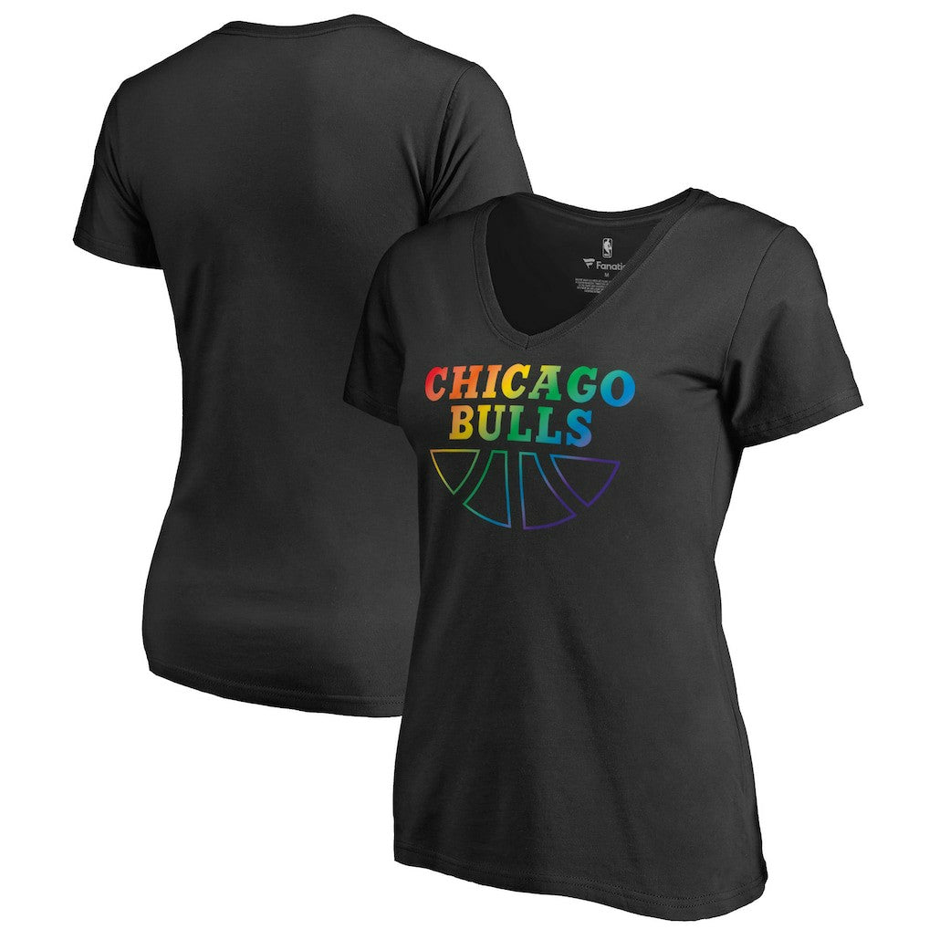 Black Chicago Bulls Women's Team Pride Wordmark V-Neck T-Shirt sale | NBA