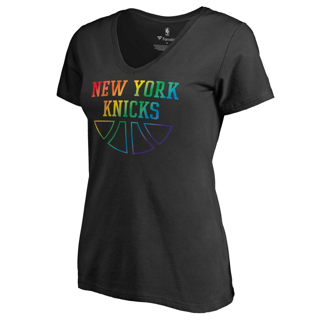 Black New York Knicks Women's Team Pride Wordmark V-Neck T-Shirt | NBA