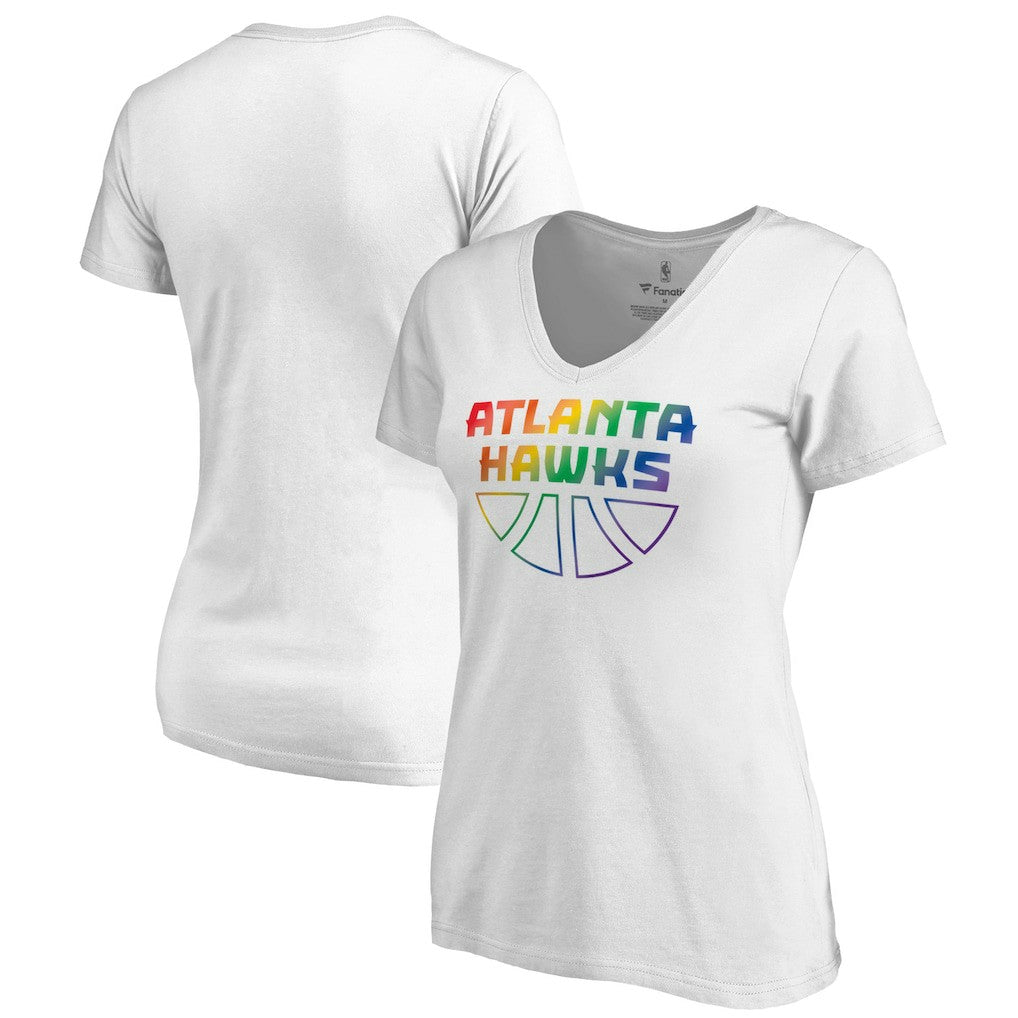 White Atlanta Hawks Women's Team Pride Wordmark V-Neck T-Shirt | NBA