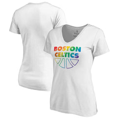 White Boston Celtics Women's Team Pride Wordmark V-Neck T-Shirt | NBA