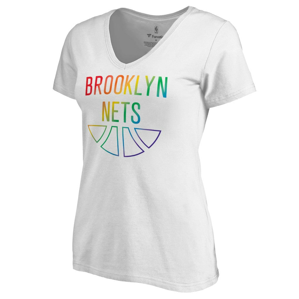 White Brooklyn Nets Women's Team Pride Wordmark V-Neck T-Shirt | NBA