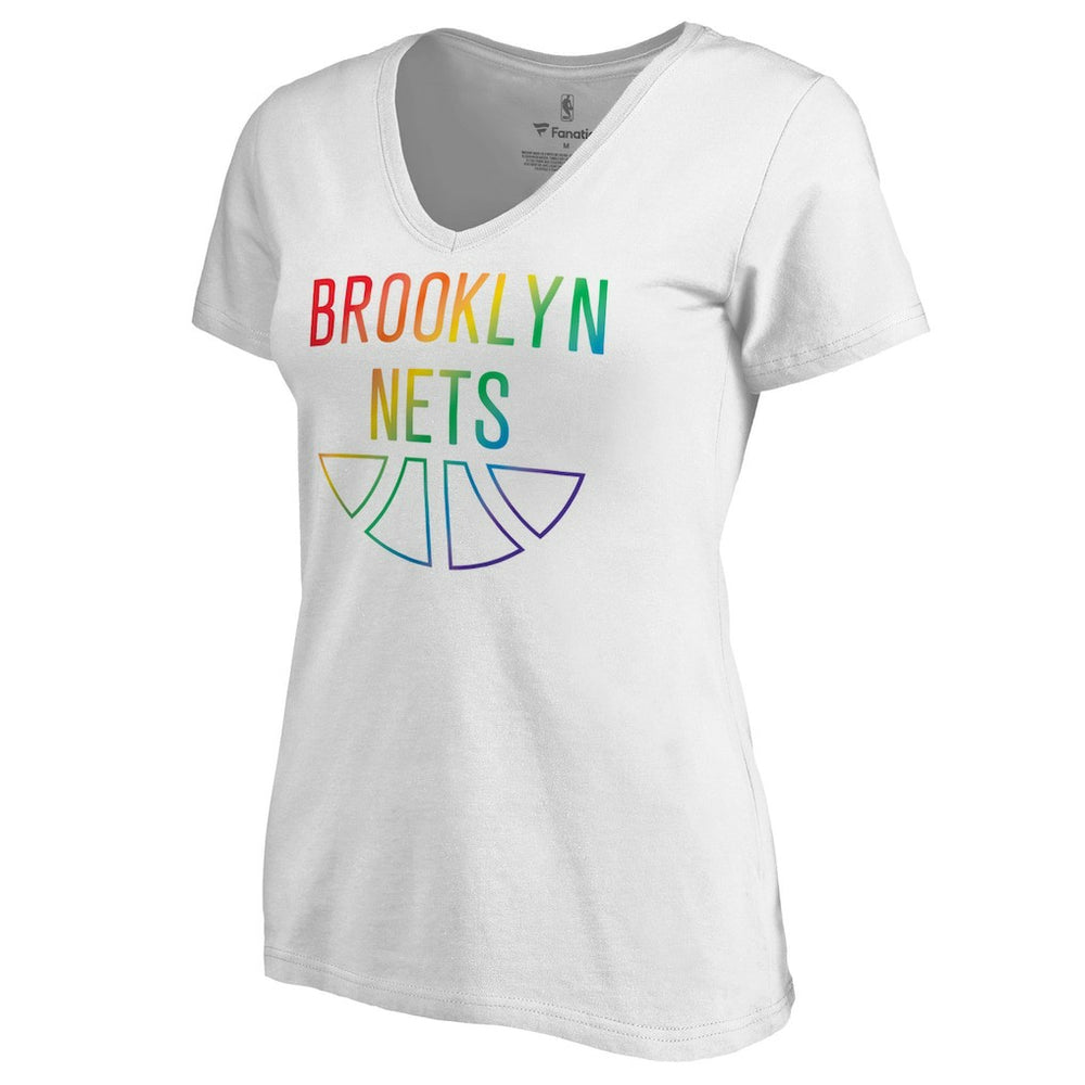 White Brooklyn Nets Women's Team Pride Wordmark V-Neck T-Shirt | NBA