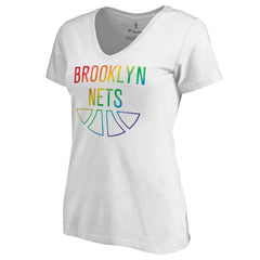 White Brooklyn Nets Women's Team Pride Wordmark V-Neck T-Shirt | NBA