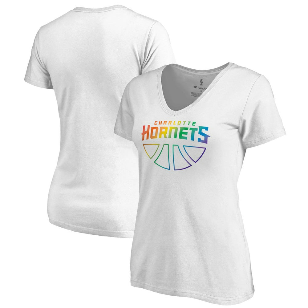 White Charlotte Hornets Women's Team Pride Wordmark V-Neck T-Shirt | NBA