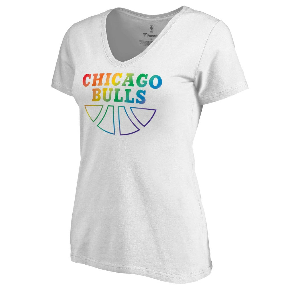 White Chicago Bulls Women's Team Pride Wordmark V-Neck T-Shirt sale | NBA