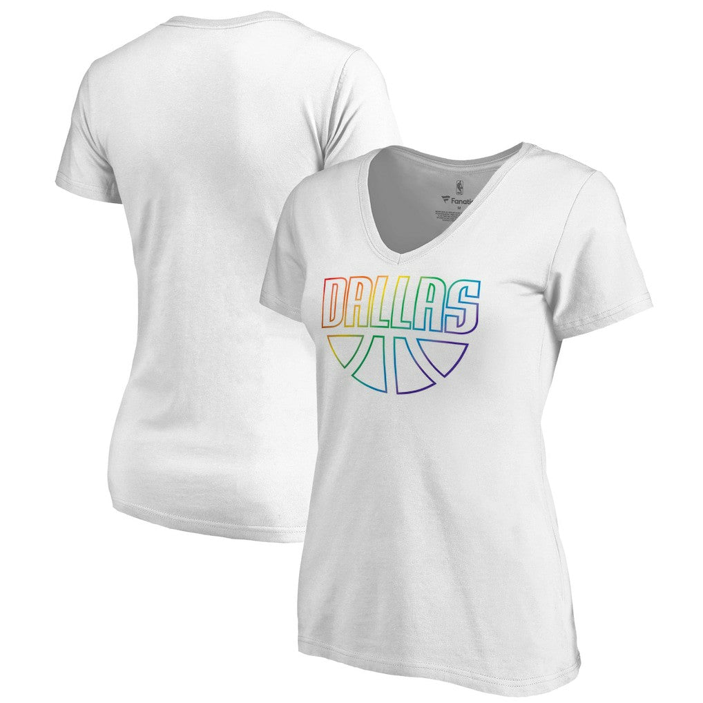 White Dallas Mavericks Women's Team Pride Wordmark V-Neck T-Shirt sale | NBA