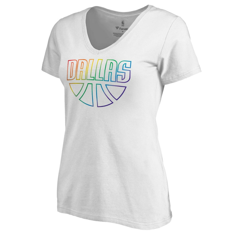 White Dallas Mavericks Women's Team Pride Wordmark V-Neck T-Shirt sale | NBA