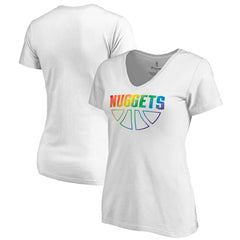 White Denver Nuggets Women's Team Pride Wordmark V-Neck T-Shirt sale | NBA