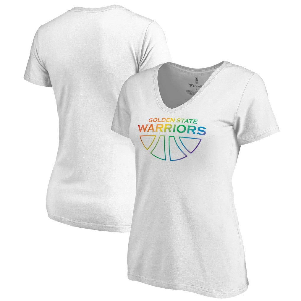 White Golden State Warriors Women's Team Pride Wordmark V-Neck T-Shirt sale | NBA