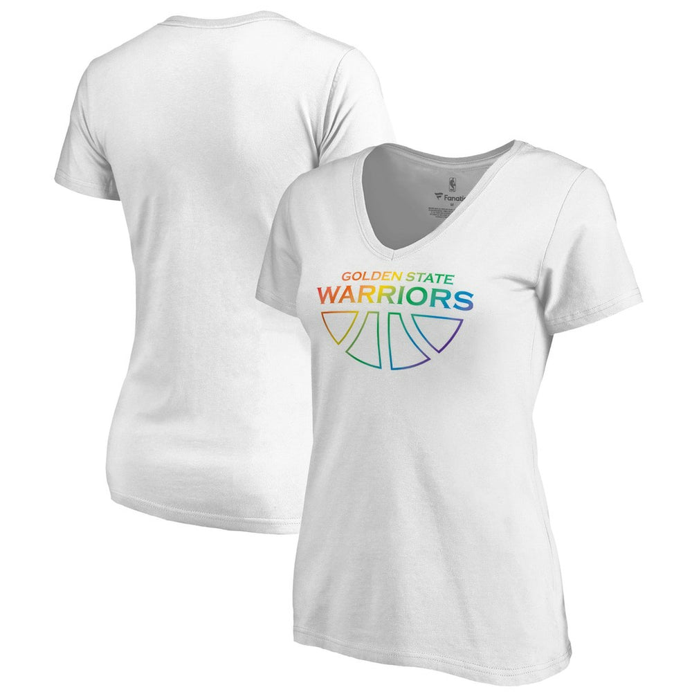 White Golden State Warriors Women's Team Pride Wordmark V-Neck T-Shirt sale | NBA