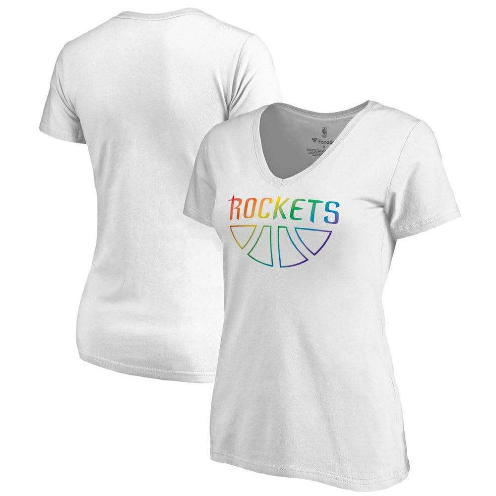 White Houston Rockets Women's Team Pride Wordmark V-Neck T-Shirt | NBA