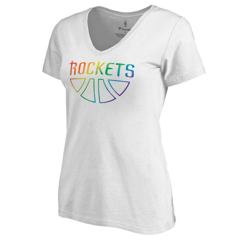 White Houston Rockets Women's Team Pride Wordmark V-Neck T-Shirt | NBA
