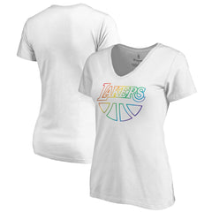 White Los Angeles Lakers Women's Team Pride Wordmark V-Neck T-Shirt | NBA