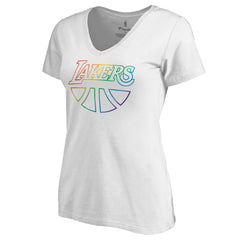 White Los Angeles Lakers Women's Team Pride Wordmark V-Neck T-Shirt | NBA