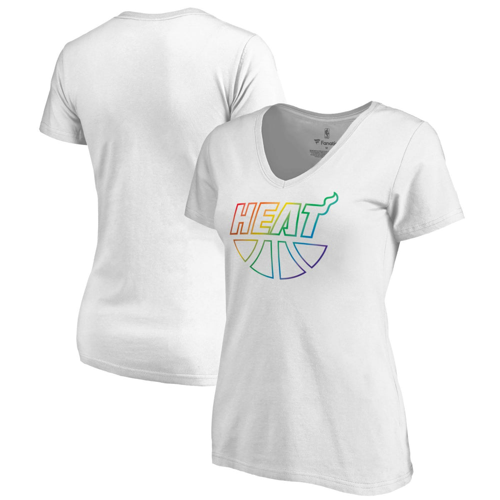 White Miami Heat Women's Team Pride Wordmark V-Neck T-Shirt | NBA