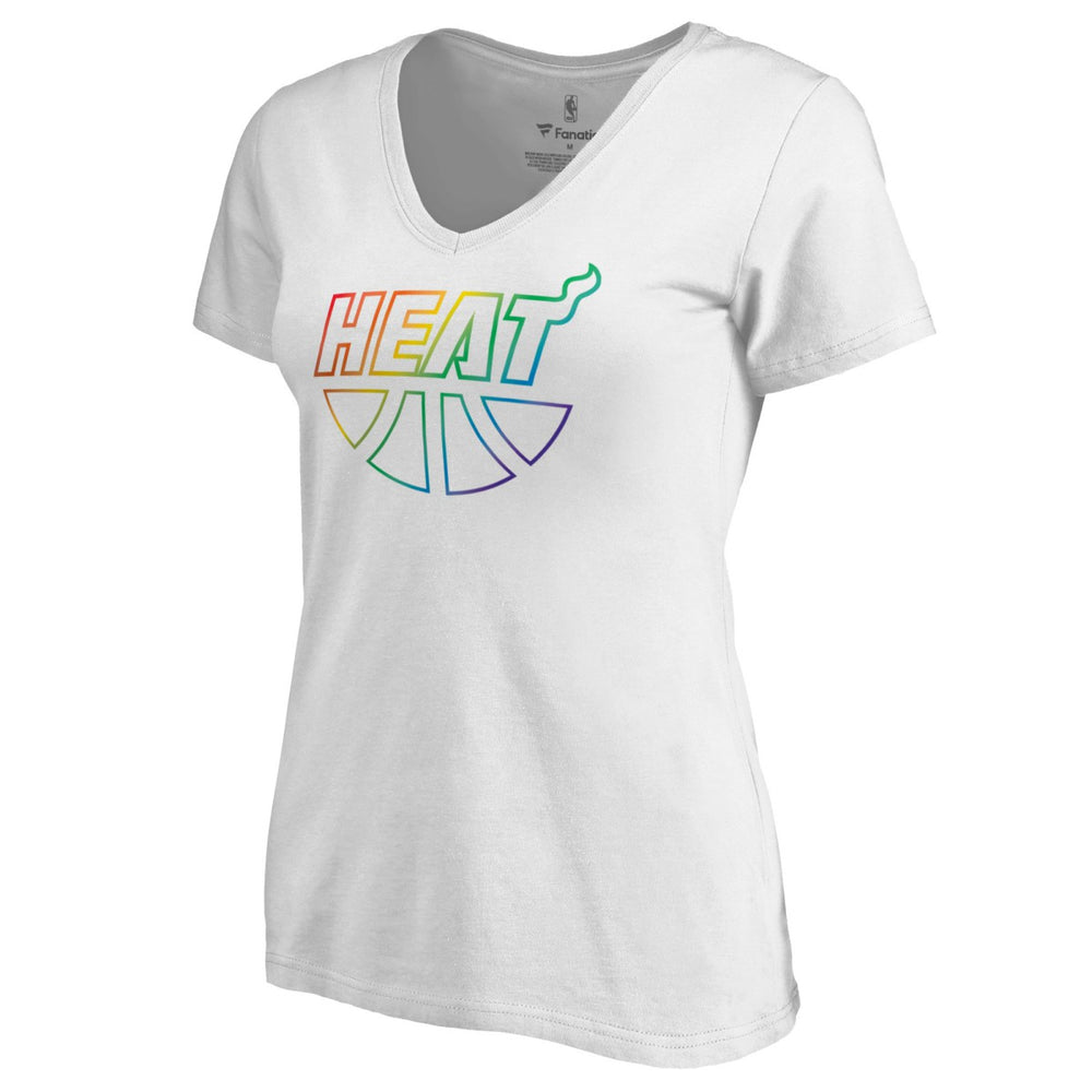 White Miami Heat Women's Team Pride Wordmark V-Neck T-Shirt | NBA