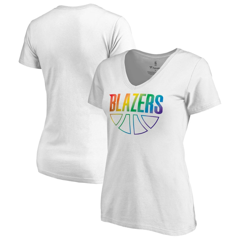 White Portland Trail Blazers Women's Team Pride Wordmark V-Neck T-Shirt sale | NBA