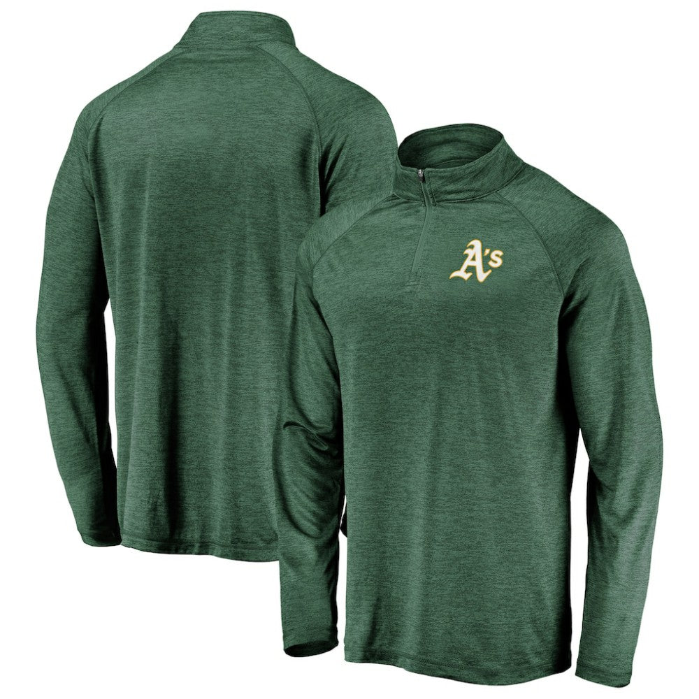 Athletics Fanatics Iconic Striated Primary Logo Raglan Quarter-Zip Pullover Jacket - MLB Jackets