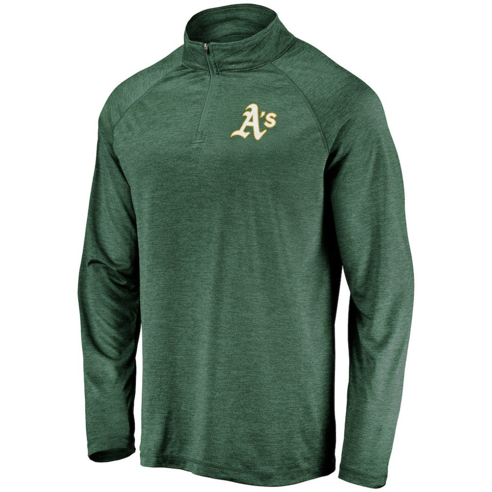 Athletics Fanatics Iconic Striated Primary Logo Raglan Quarter-Zip Pullover Jacket - MLB Jackets
