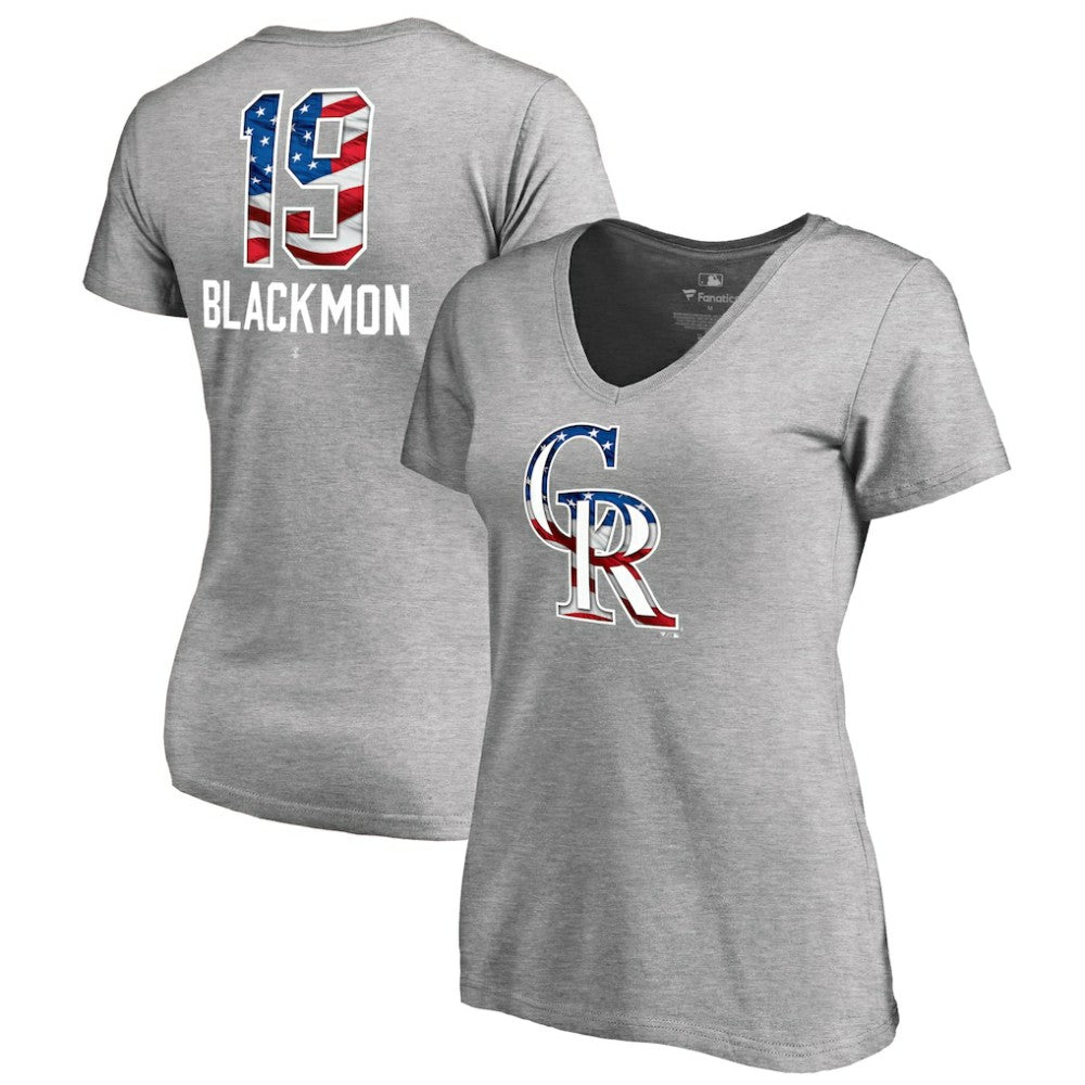 Charlie Blackmon Colorado Rockies Women's Banner Wave Name & Number V-Neck T-Shirt - MLB T-shirts
