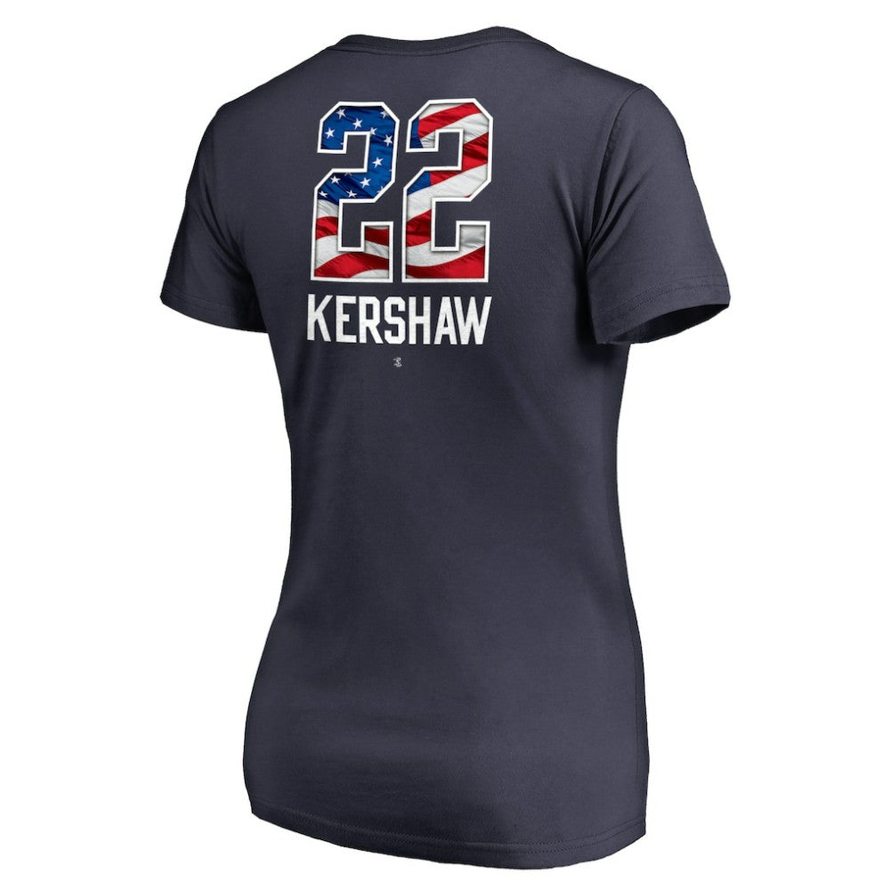 Clayton Kershaw Los Angeles Dodgers Women's Banner Wave Name & Number V-Neck T-Shirt - MLB T-shirts