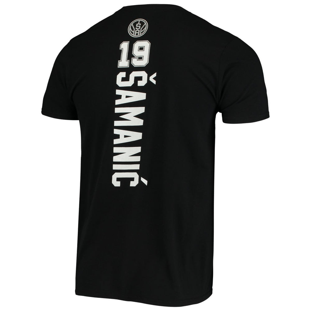 Black Luka Samanic San Antonio Spurs Playmaker Name & Number Logo T-Shirt | NBA